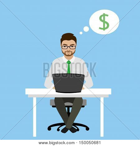 Businessman or office worker sitting at the computerfinance idea conceptvector illustration
