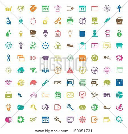 seo 100 icons set for web flat