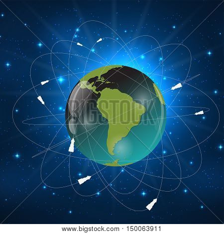 Earth with Satellites. View from Space. Vector Illustration EPS10