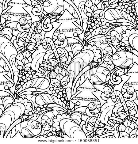 Seamless Pattern In Doodle Style Floral Ornate Decorative Tribal Christmas Design