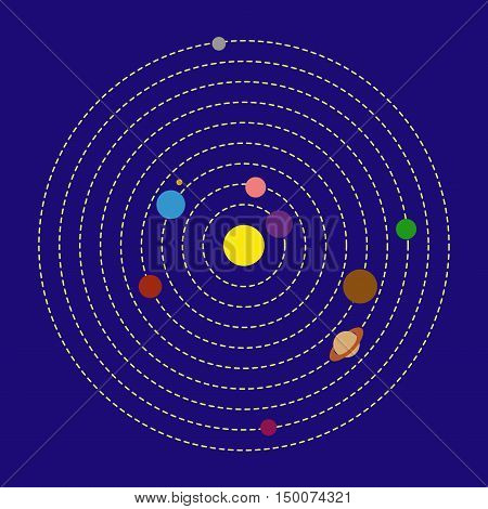 Solar System Flat Vector stock illustration. On blue background