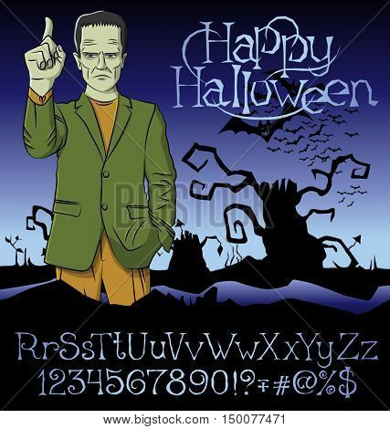 Cartoon Frankenstein vector. Frankenstein Halloween. Halloween background. Monster