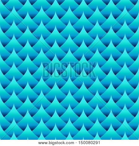 Geometric seamless wavy pattern. Blue gradient coloring. Three dimentional effect