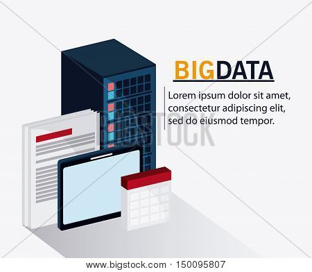 Document tablet and calendar icon. Big data center base and web hosting theme. Colorful design. Vector illustration