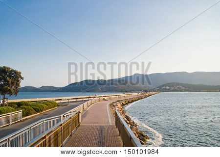 Road on the Orbetello lagoon Tuscany in Italy