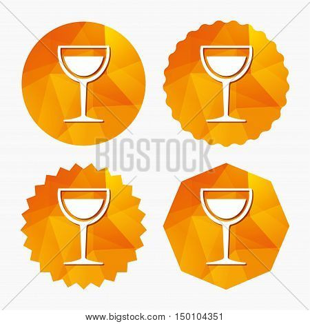 Wine glass sign icon. Alcohol drink symbol. Triangular low poly buttons with flat icon. Vector