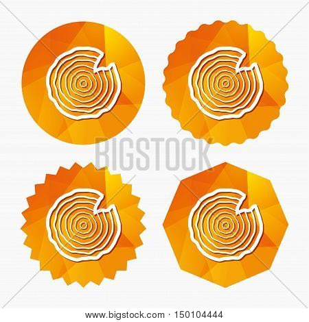 Wood sign icon. Tree growth rings. Tree trunk cross-section with nick. Triangular low poly buttons with flat icon. Vector