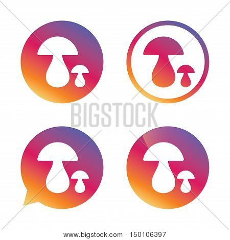 Mushroom sign icon. Boletus mushroom symbol. Gradient buttons with flat icon. Speech bubble sign. Vector