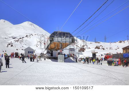 CAUCASUS RUSSIA - May 01.2015: Station of Aerial lift on a mountain Elbrus. First level