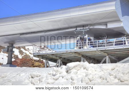 CAUCASUS RUSSIA - May 01.2015: Station of Aerial lift on a mountain Elbrus. First level