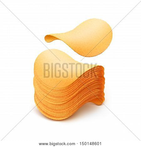Vector  Stack of  Potato Crispy Chips Close up Isolated on White Background