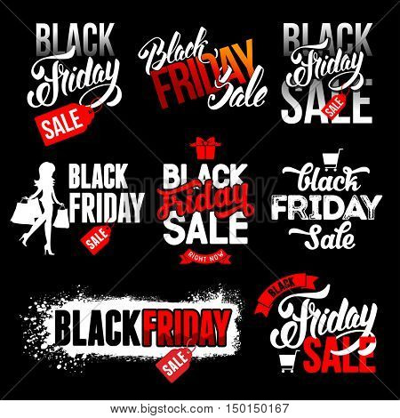 Sale advertising inscriptions set. Black Friday emblems. Vector stock templates set for your business design.