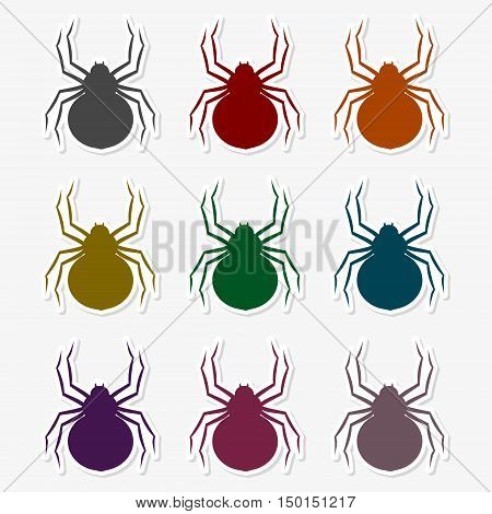 Set of silhouette spider icon on gray background