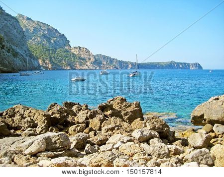 Mediterranean Bay With Boats / Ships, North Of Majorca