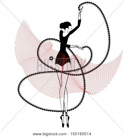 white background and dancing black red ballet girl