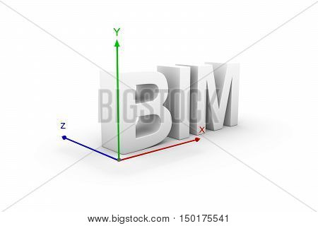 BIM axis on white background 3D illustration