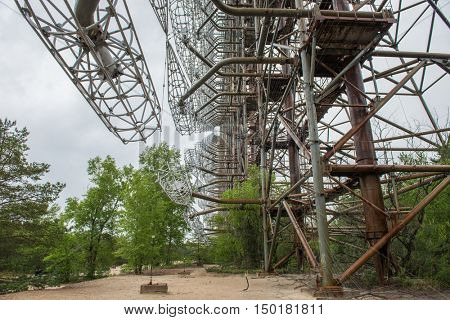 rusty abandoned radar station DUGA 3 construction near Chernobyl