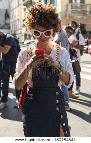 Fashionable Woman Posing During Milan Fashion Week
