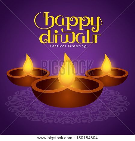 Illustration for Diwali festival with beautiful lamps