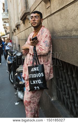 Fashionable Man Posing During Milan Fashion Week