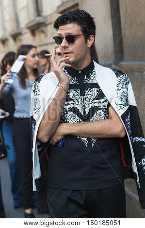 Fashionable Man Posing During Milan Fashion Week