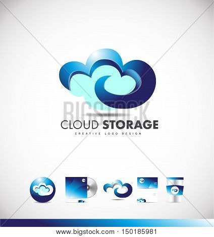 Cloud computing storage data hosting vector logo icon sign 3d design template corporate identity