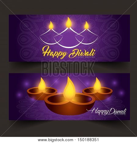 Set of Illustration for Diwali festival with Beautiful lamps