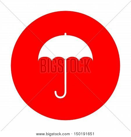 Umbrella Sign Icon. Rain Protection Symbol. Flat Design Style. White Icon On Red Circle.