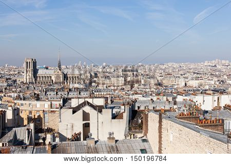 Panorama of Paris with Cathedral Notre Dame de Paris on the background. View from Pantheon.