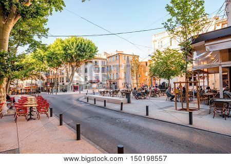 Salon-de-Provence, France - June 17, 2016: View on the central street with cafes and bars in Salon-de-Provence