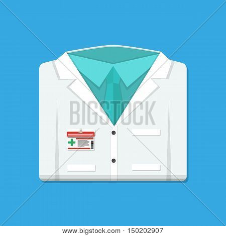 Folded doctors lab white coat with badge. Vector illustration in flat style