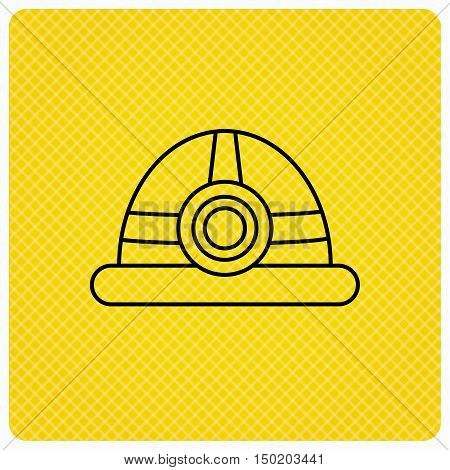 Engineering icon. Engineer or worker helmet sign. Linear icon on orange background. Vector