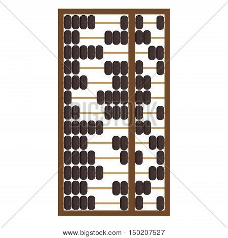 Vector illustration wooden abacus with black beads. Traditional counting frame. Abacus icon