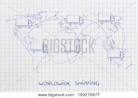 Movers Or Delivery Truck Moving Above Map Of The World