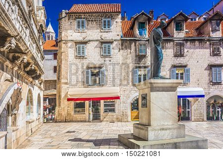 View at old architecture in ancient roman town Split, touristic destination in Croatia, Europe.