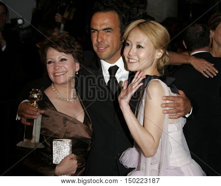 Alejandro Gonzalez Inarritu, Adriana Barraza and Rinko Kikuchi at the Paramount Pictures 2007 Golden Globe Award After-Party held at the Beverly Hilton Hotel in Beverly Hills, USA on January 15, 2007.