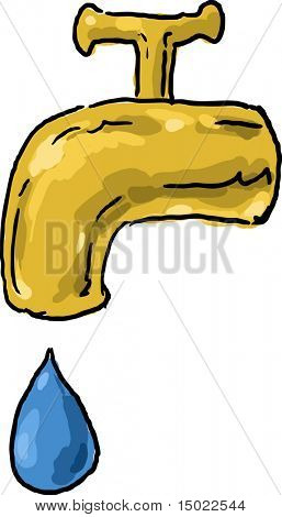 Old fashioned brass tap faucet dripping water illustration
