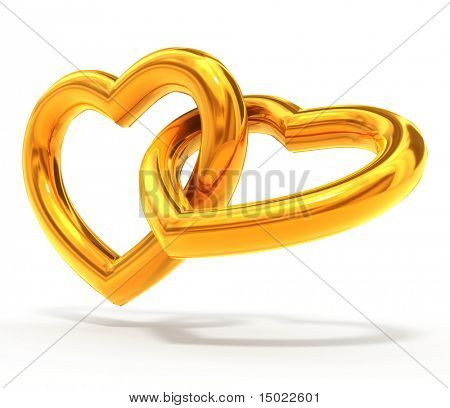 две золотые сердца подключен 3d модель Иллюстрация