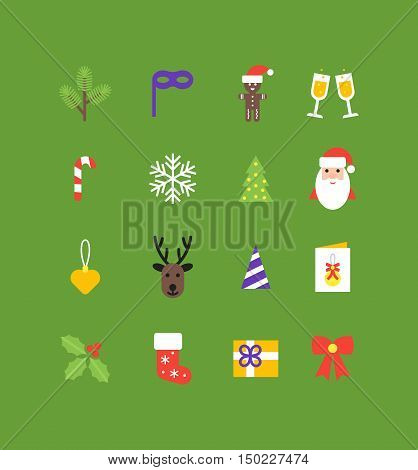 Christmas vector icons collection. Set of new year isolated symbols in flat style. Vector christmas elements for your design.