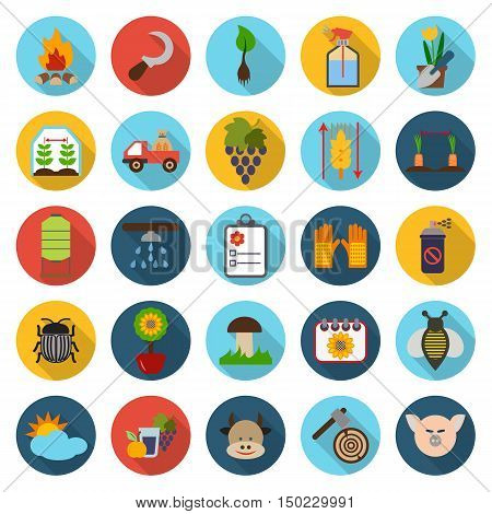 farm, gardening 25 flat icons set for web design