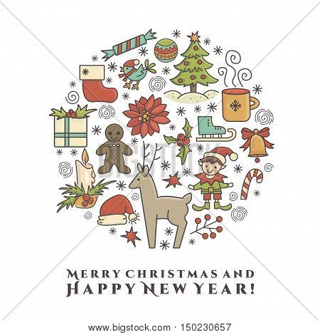 Merry Christmas card. All objects are conveniently grouped and are easily editable.