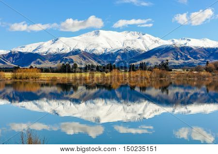 Reflection Of Snowy Mountains Near Fairlie, New Zealand