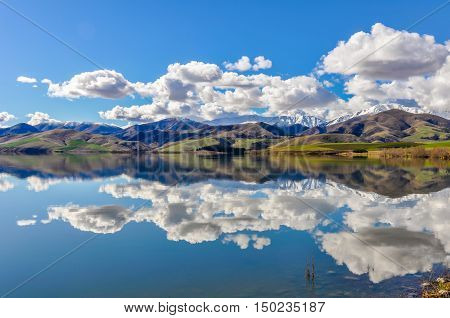 Reflection Of Snowy Mountains Near Fairlie, New Zealand