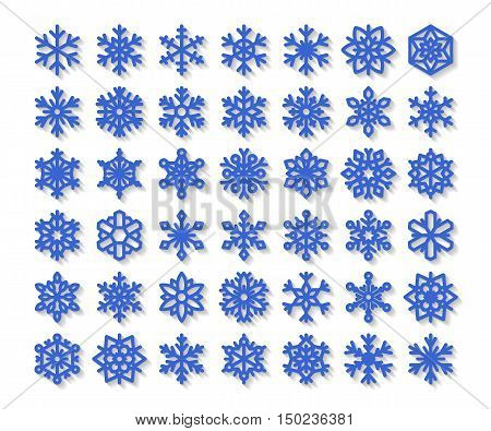 Cute snowflake collection isolated on white background. Flat snow icons snow flakes silhouette. Nice snowflakes for christmas banner cards. New year snowflake. Organic and geometric snowflakes set.
