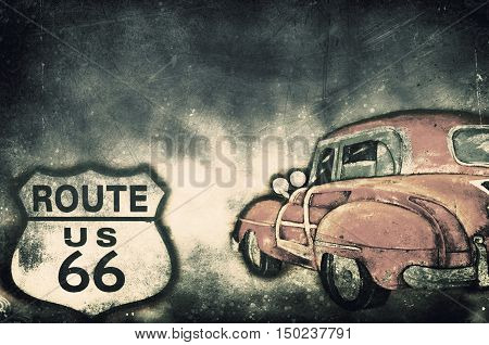 Route 66 US grunge textured. Grunge illustration.