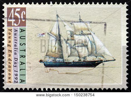 AUSTRALIA - CIRCA 1992: a stamp printed in Australia shows Young Endeavour Sailing Ship Australia Day circa 1992
