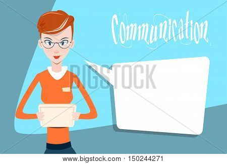 Woman Using Tablet Computer Send Message Internet Texting Chat Communication Flat Vector Illustration