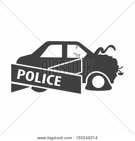 car crash black simple icon on white background for web design