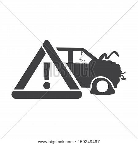 car crash black simple icon on white background for web design