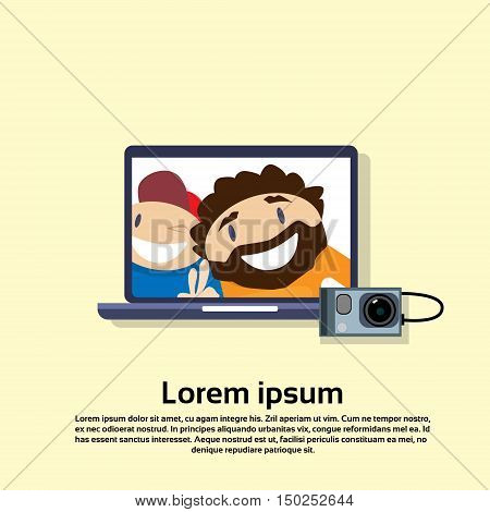 Laptop Computer Internet Web Call Virtual Meeting Flat Vector Illustration